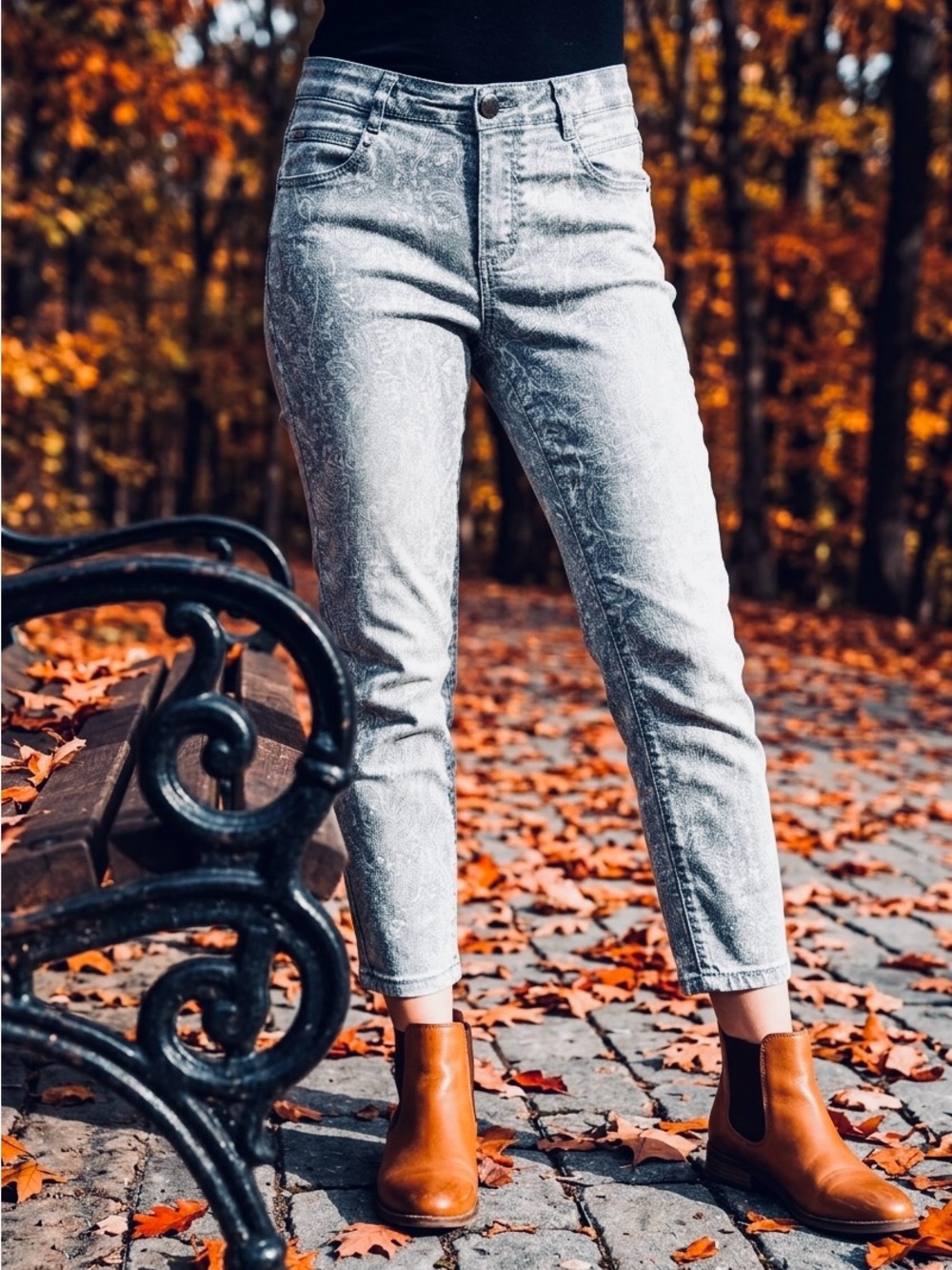 French Dressing Chic Cropped Light Blue Pattern Print High-Rise Jeans Y2K-Size 6